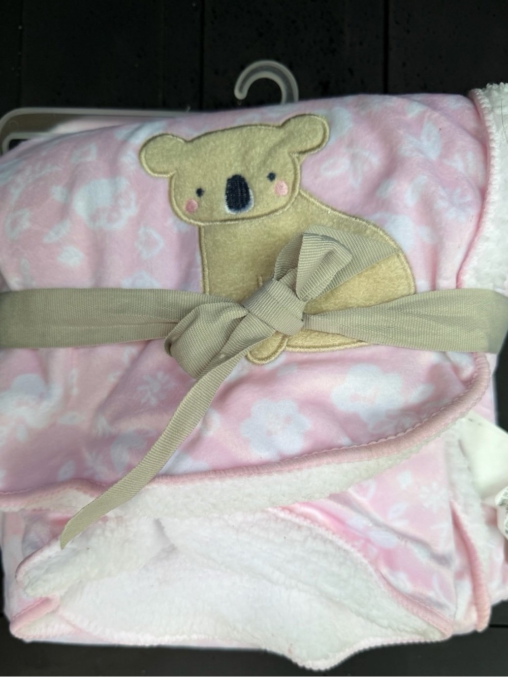 & Other Stories Pink Koala Hooded Baby Blanket with Cream Tie